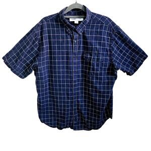 Old Navy Men's XL Slim Fit Short Sleeve Casual Button Up Navy Blue Linen Blend